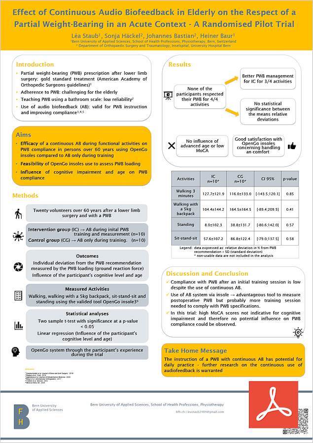 Poster OGD 2023 - Effect of Continuous Audio Biofeedback in Elderly on the Respect of a Partial Weight-Bearing in an Acute Context - A Randomised Pilot Trial